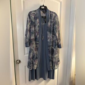 R&M Richards steel Blue/ Gray Floral Overlay Dress Set Sz 24W NWT